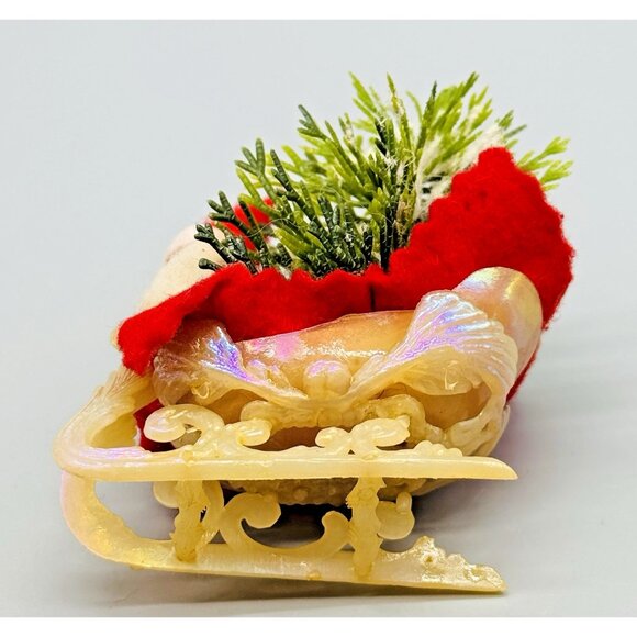 Vintage Christmas Ornament Plastic Face Santa in Sleigh Felt Bird Feeder Seeds - Picture 6 of 10